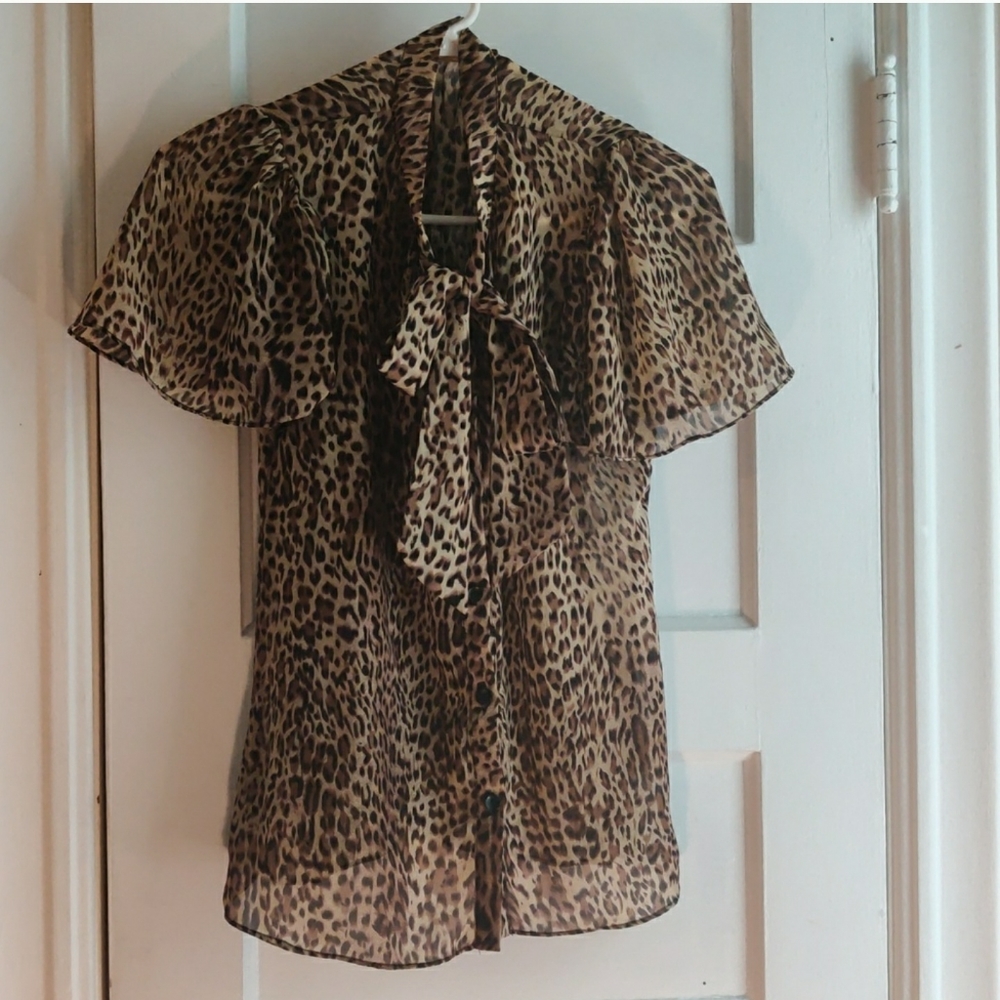 Vintage alloy apparel leopard print semi sheer button down shirt